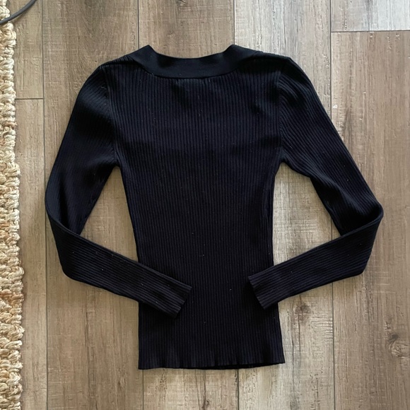 H&M Ribbed Knit Square Neck Long sleeve Top | Small - Black - Picture 6 of 9